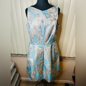 Tahari Arthur S. Levine metallic floral blue lined A-Line Dress Size 12